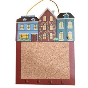 Vintage 1990 Wangs Intl Townhouse Cork Board Key Holder Wall Hanging 9.5x8